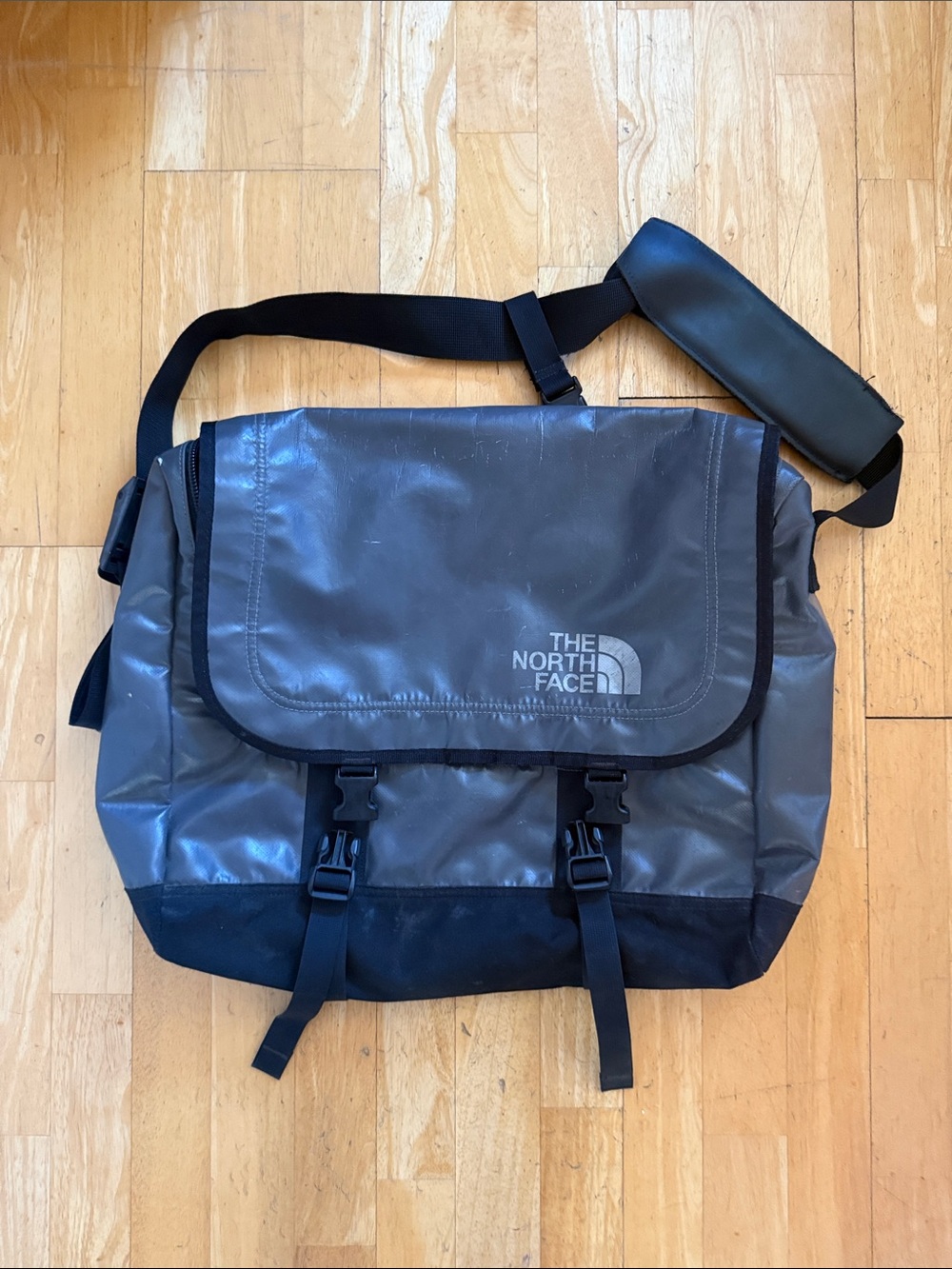 The North Face Black and Gray Messenger Bag with Padded Strap